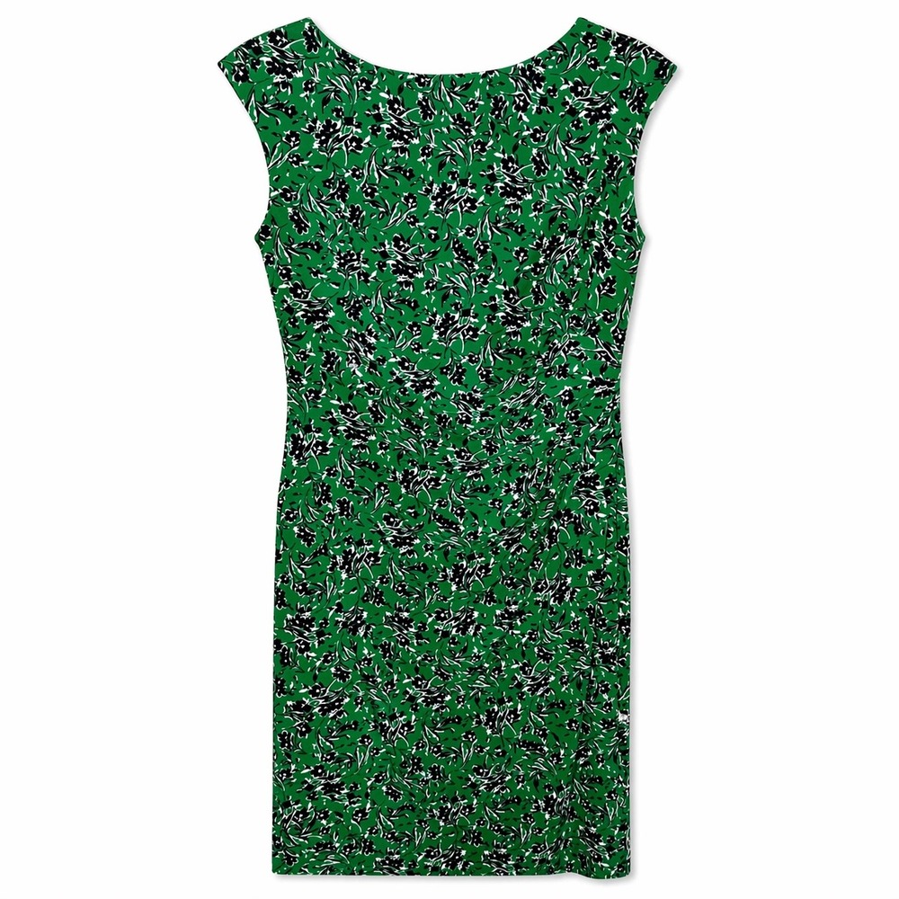 Lauren Ralph Lauren Green Floral Dress Size 8 Ruched Sheath Preppy Black Label‎